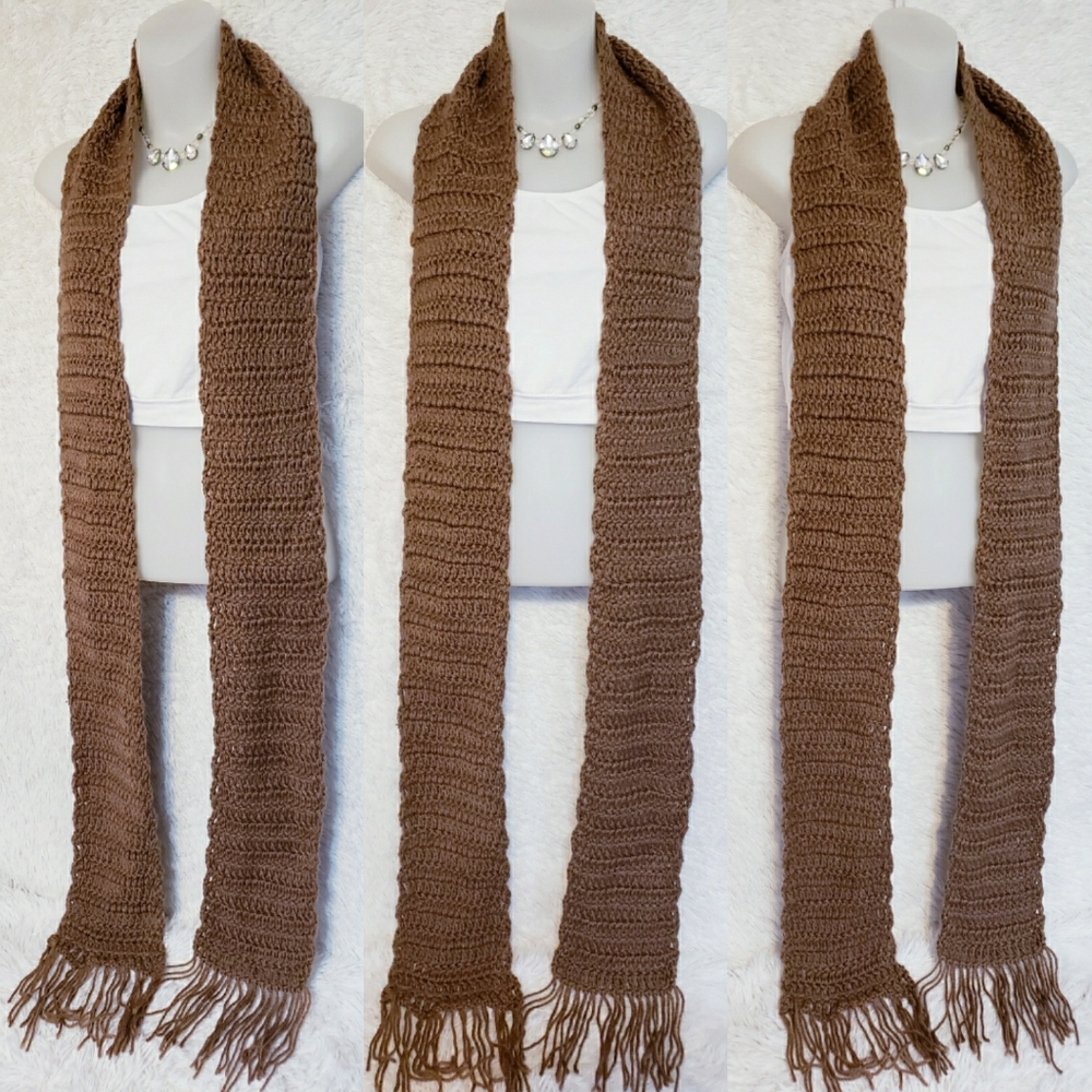72"+  X Long Oversized Brown Crochet Scarf - Picture 2 of 10